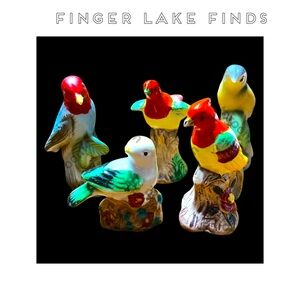 Flock of Five Colorful Ceramic Songbirds